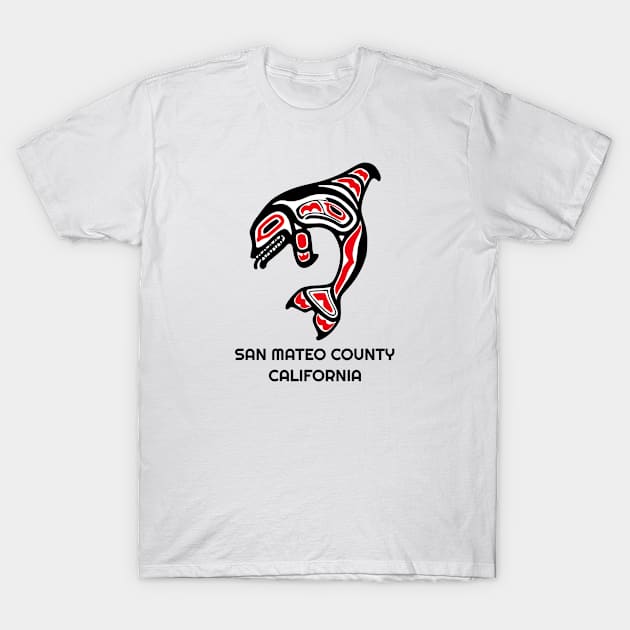 San Mateo County, California Red Orca Killer Whales Native American Indian Tribal Gift T-Shirt by twizzler3b